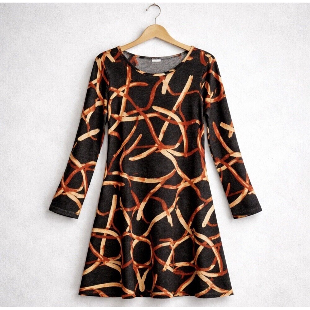 Anthropologie Aryeh Sweater Dress Abstract Gray Orange Swing Soft Medium